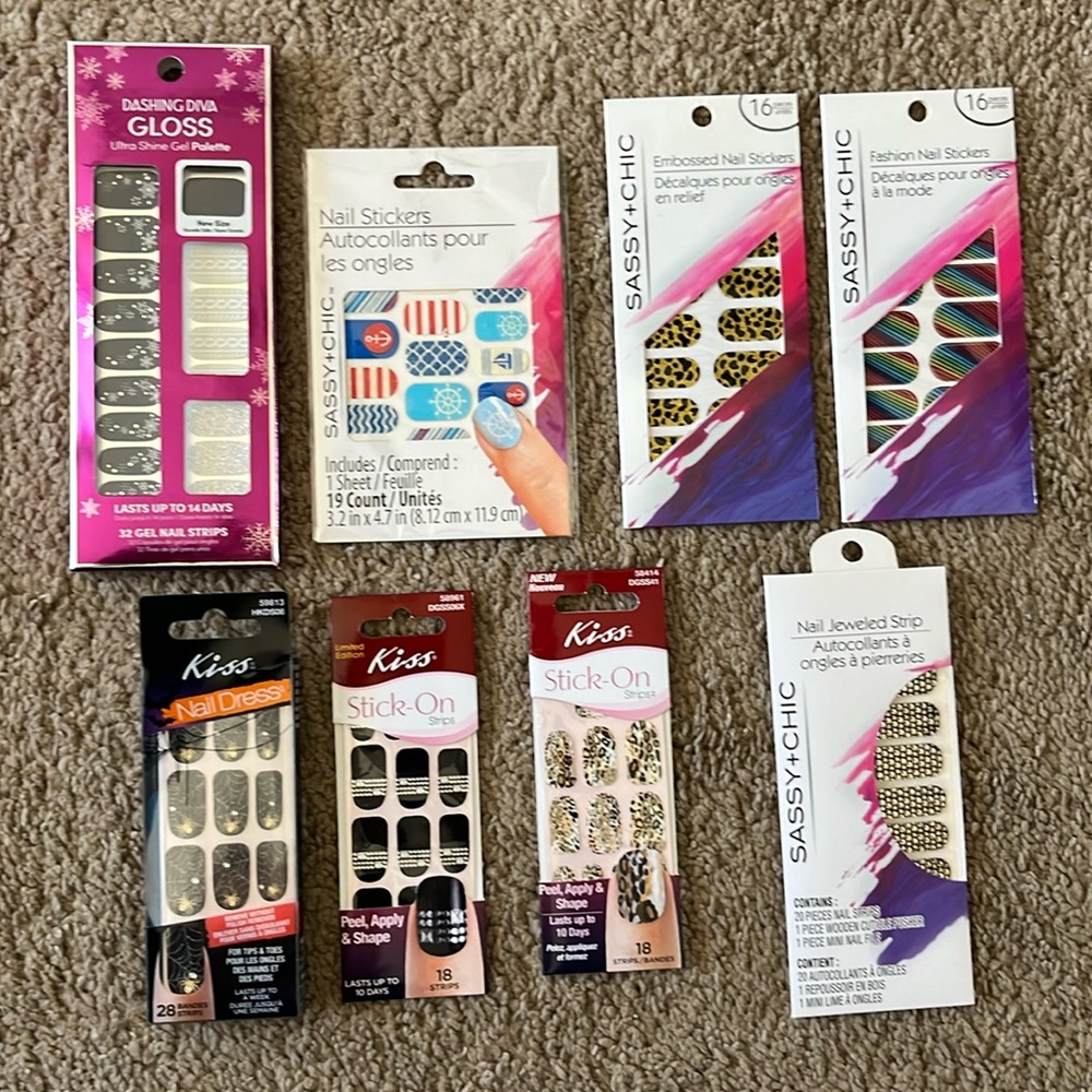 Nail Stickers Lott Assorted designs - Kiss, Sassy + Chic, Dashing Diva.